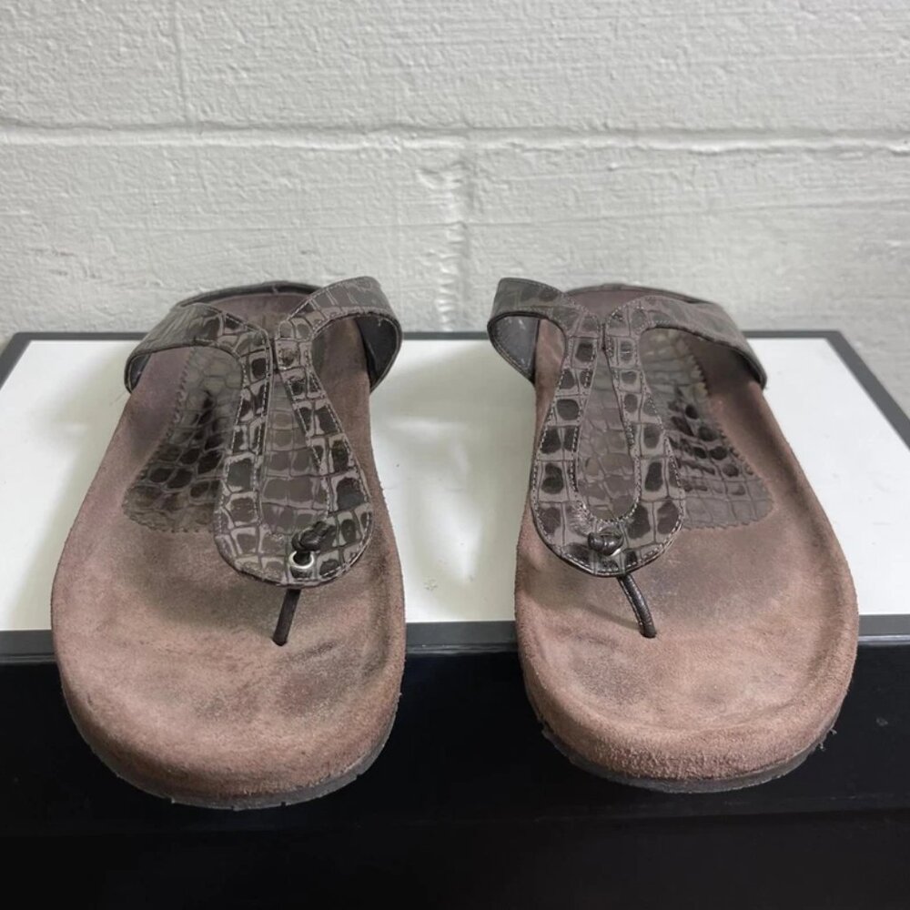 Donald Pliner Croc Skin Brown Leather Sandals Open Toe Slip On Women's Size 8 M